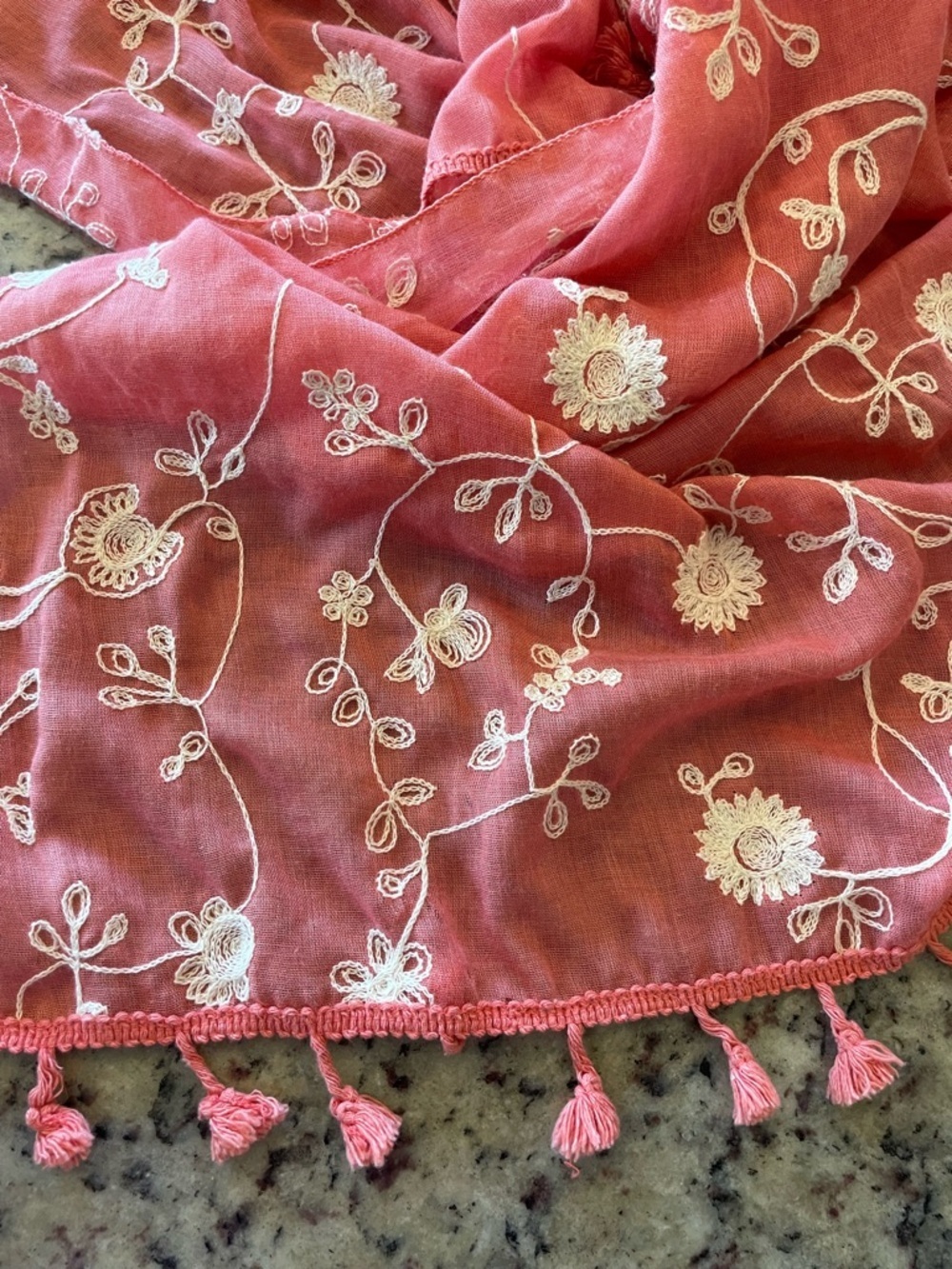 New 100% cotton coral Embroidered swim coverup/wrap or Scarf - Picture 4 of 7